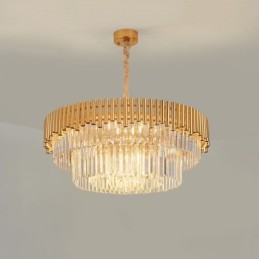Lustre suspendu rond en cristal K9 doré postmoderne de luxe, éclairage de salle d'exposition