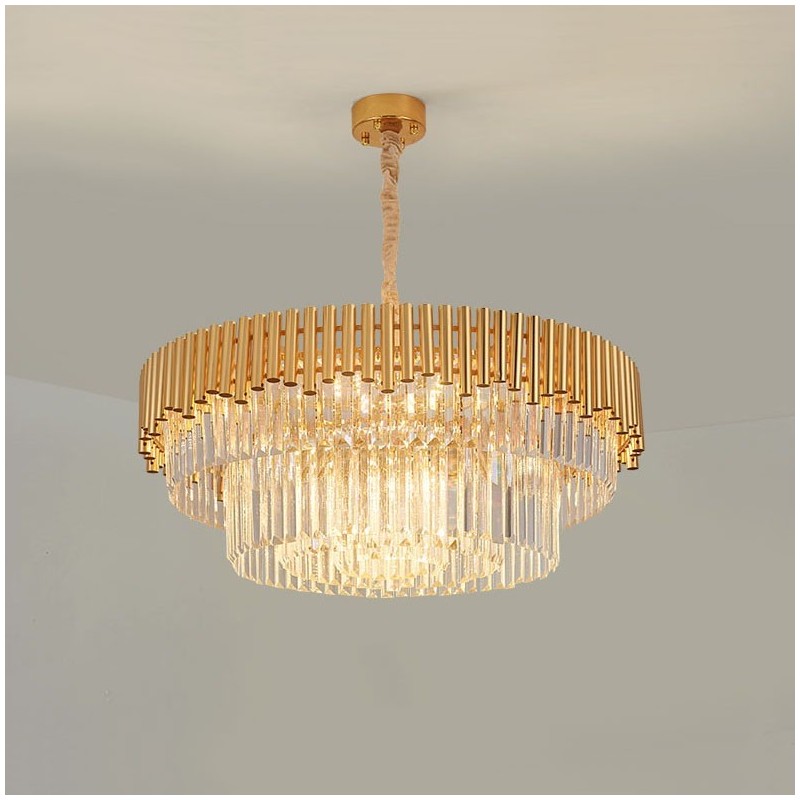 Lustre suspendu rond en cristal K9 doré postmoderne de luxe, éclairage de salle d'exposition
