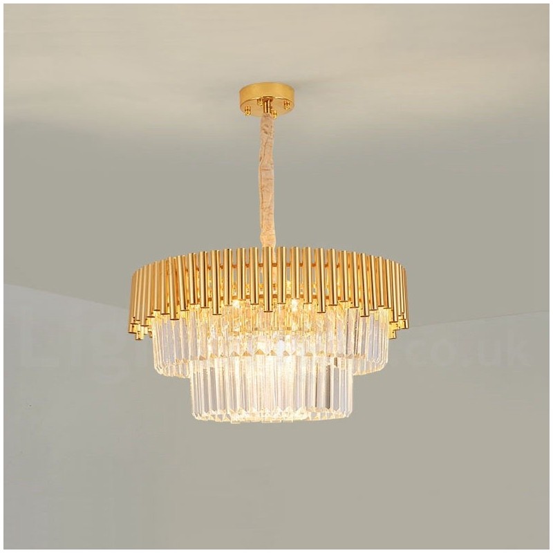 Lustre suspendu rond en cristal K9 doré postmoderne de luxe, éclairage de salle d'exposition