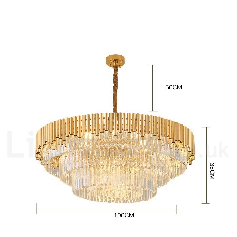 Lustre suspendu rond en cristal K9 doré postmoderne de luxe, éclairage de salle d'exposition