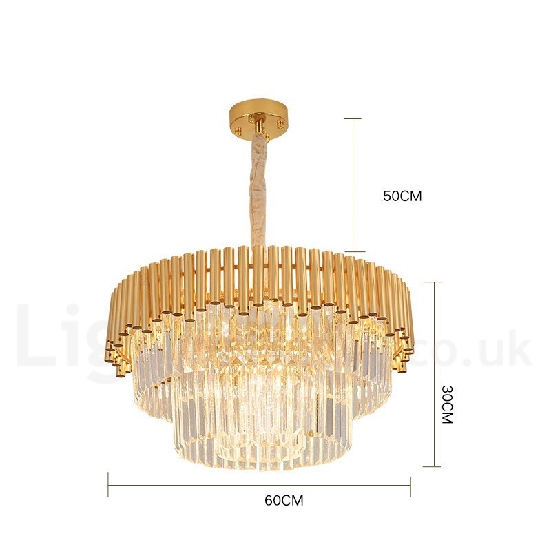 Lustre suspendu rond en cristal K9 doré postmoderne de luxe, éclairage de salle d'exposition