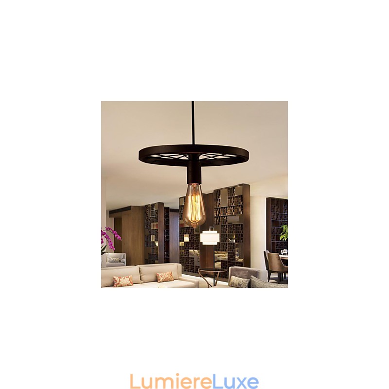 Suspension industrielle vintage à 1 lumière avec abat-jour en fer