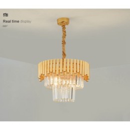 Lustre suspendu rond en cristal K9 doré postmoderne de luxe, éclairage de salle d'exposition