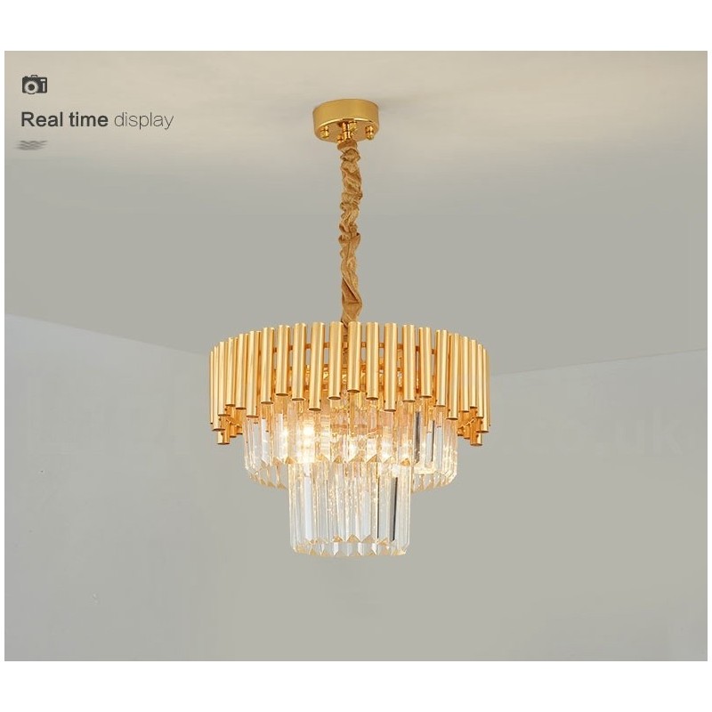 Lustre suspendu rond en cristal K9 doré postmoderne de luxe, éclairage de salle d'exposition