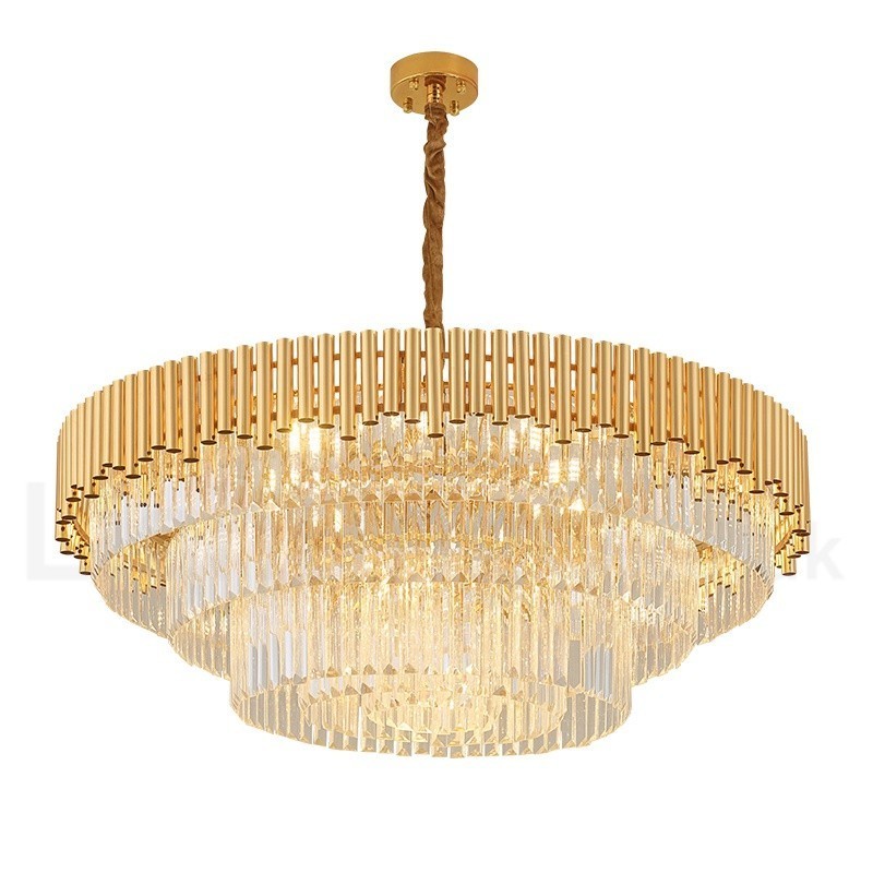 Lustre suspendu rond en cristal K9 doré postmoderne de luxe, éclairage de salle d'exposition