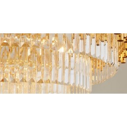Lustre suspendu rond en cristal K9 doré postmoderne de luxe, éclairage de salle d'exposition