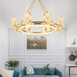 Lustre suspendu rond en cristal K9 doré postmoderne de luxe avec abat-jour en acrylique pour salle d'exposition
