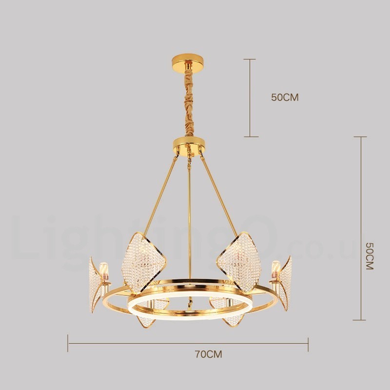 Lustre suspendu rond en cristal K9 doré postmoderne de luxe avec abat-jour en acrylique pour salle d'exposition