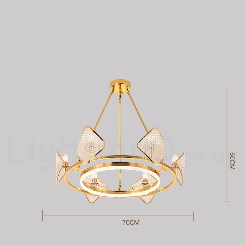 Lustre suspendu rond en cristal K9 doré postmoderne de luxe avec abat-jour en acrylique pour salle d'exposition