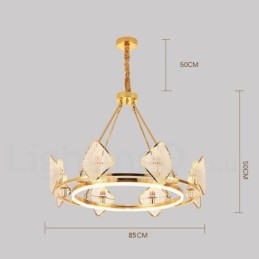 Lustre suspendu rond en cristal K9 doré postmoderne de luxe avec abat-jour en acrylique pour salle d'exposition