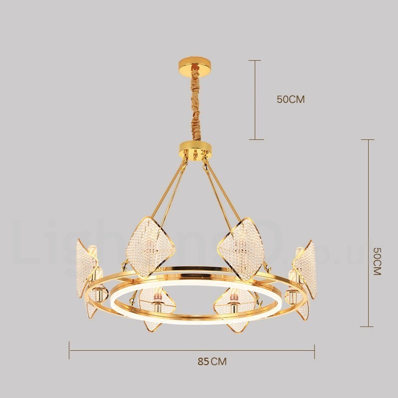 Lustre suspendu rond en cristal K9 doré postmoderne de luxe avec abat-jour en acrylique pour salle d'exposition