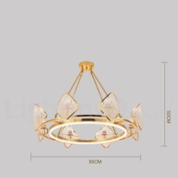Lustre suspendu rond en cristal K9 doré postmoderne de luxe avec abat-jour en acrylique pour salle d'exposition