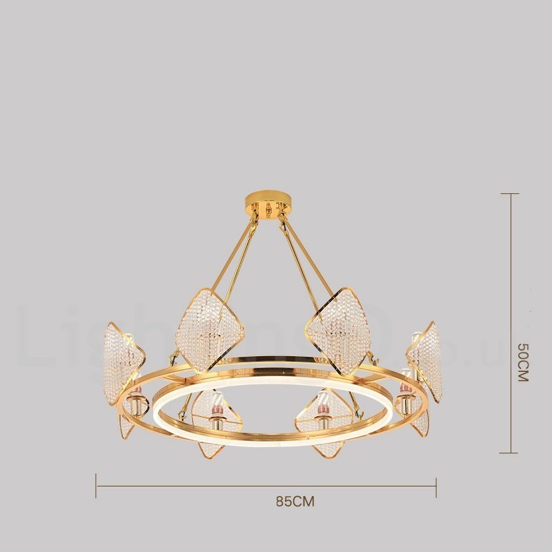 Lustre suspendu rond en cristal K9 doré postmoderne de luxe avec abat-jour en acrylique pour salle d'exposition