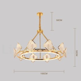 Lustre suspendu rond en cristal K9 doré postmoderne de luxe avec abat-jour en acrylique pour salle d'exposition