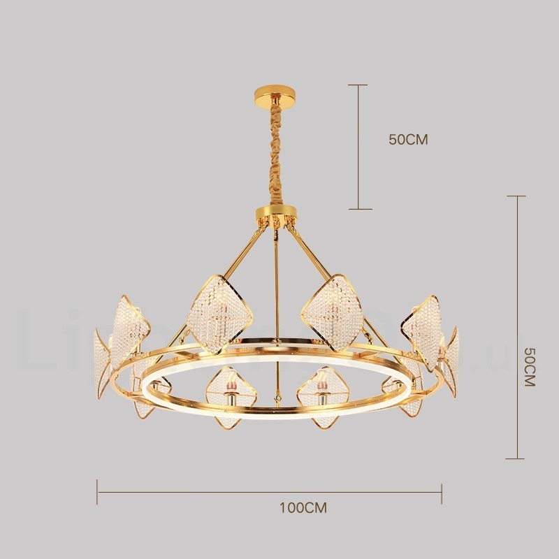 Lustre suspendu rond en cristal K9 doré postmoderne de luxe avec abat-jour en acrylique pour salle d'exposition