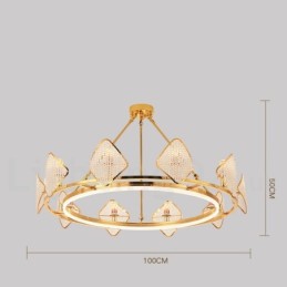 Lustre suspendu rond en cristal K9 doré postmoderne de luxe avec abat-jour en acrylique pour salle d'exposition