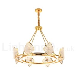 Lustre suspendu rond en cristal K9 doré postmoderne de luxe avec abat-jour en acrylique pour salle d'exposition