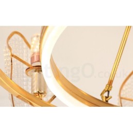 Lustre suspendu rond en cristal K9 doré postmoderne de luxe avec abat-jour en acrylique pour salle d'exposition