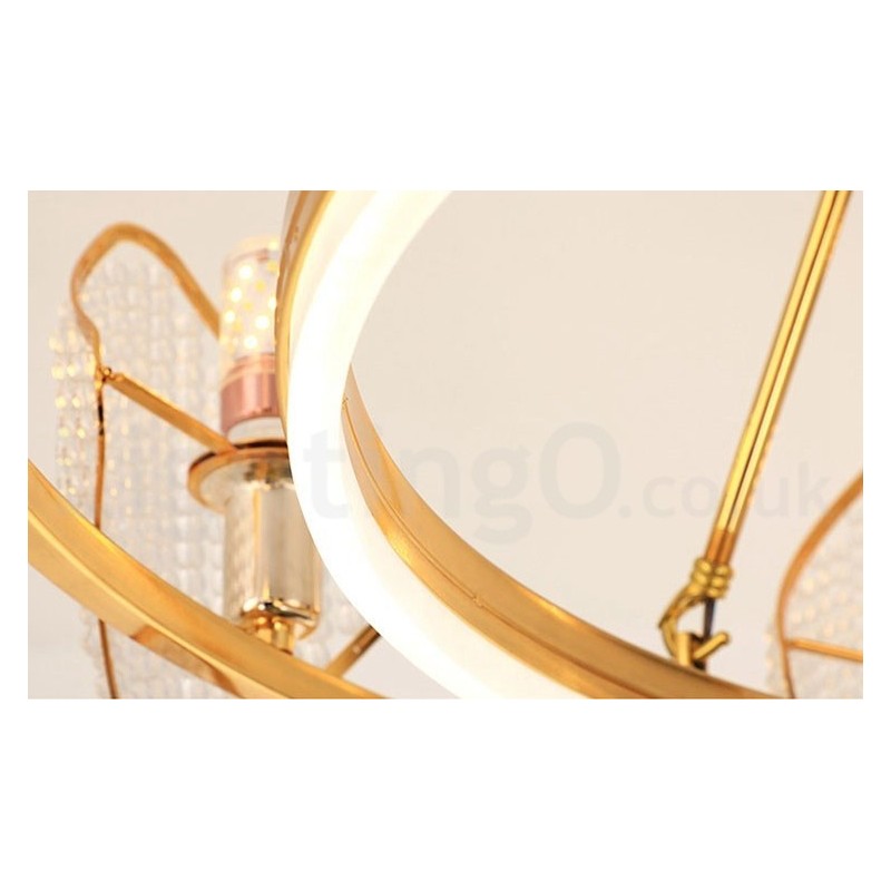 Lustre suspendu rond en cristal K9 doré postmoderne de luxe avec abat-jour en acrylique pour salle d'exposition