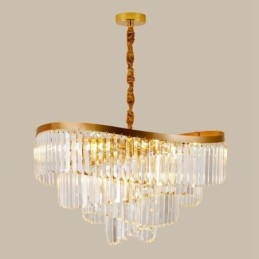 Lustre suspendu rond en cristal K9 doré postmoderne de luxe, salle d'exposition