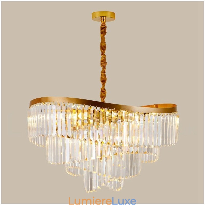 Lustre suspendu rond en cristal K9 doré postmoderne de luxe, salle d'exposition