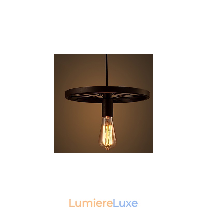Suspension industrielle vintage à 1 lumière avec abat-jour en fer