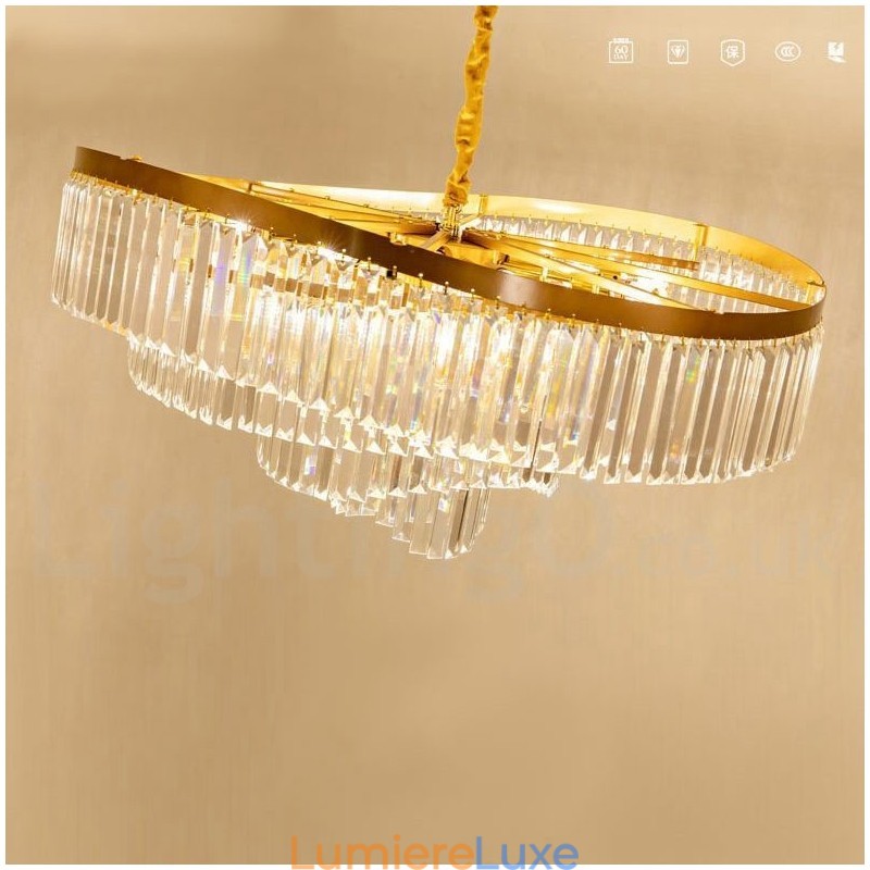 Lustre suspendu rond en cristal K9 doré postmoderne de luxe, salle d'exposition