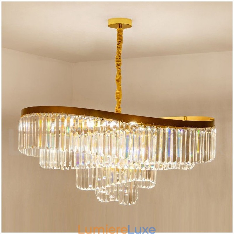 Lustre suspendu rond en cristal K9 doré postmoderne de luxe, salle d'exposition