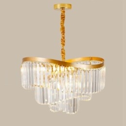 Lustre suspendu rond en cristal K9 doré postmoderne de luxe, salle d'exposition