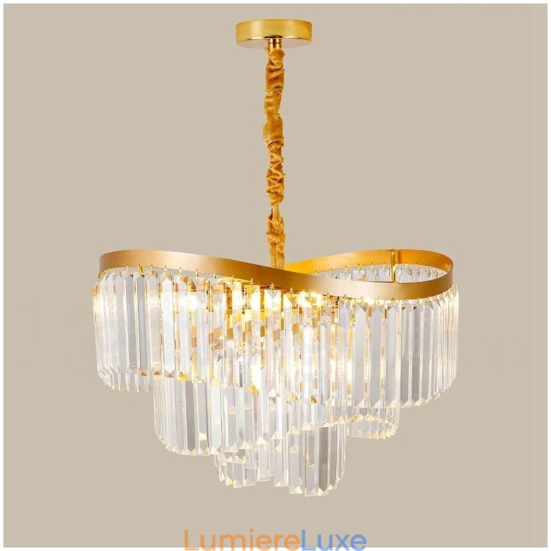 Lustre suspendu rond en cristal K9 doré postmoderne de luxe, salle d'exposition