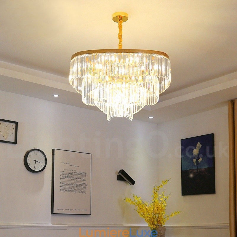 Lustre suspendu rond en cristal K9 doré postmoderne de luxe, salle d'exposition