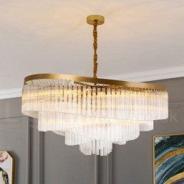 Lustre suspendu rond en cristal K9 doré postmoderne de luxe, salle d'exposition