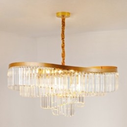 Lustre suspendu rond en cristal K9 doré postmoderne de luxe, salle d'exposition