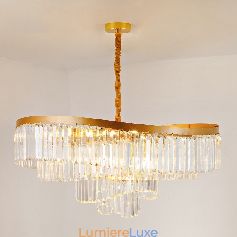 Lustre suspendu rond en cristal K9 doré postmoderne de luxe, salle d'exposition