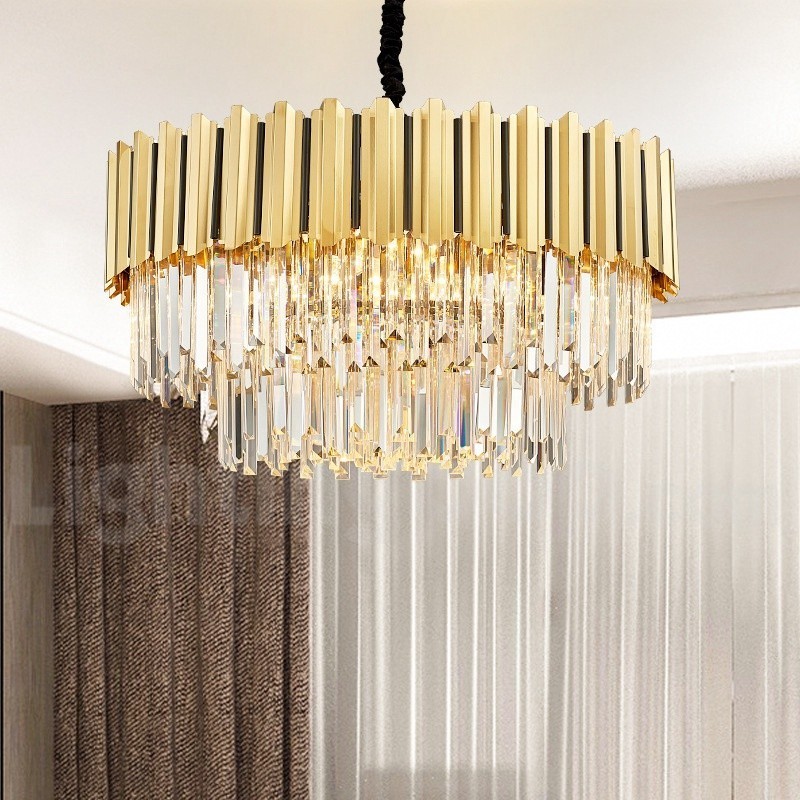 Cette année, hall d'exposition de lustre suspendu rond en cristal K9 doré postmoderne de luxe