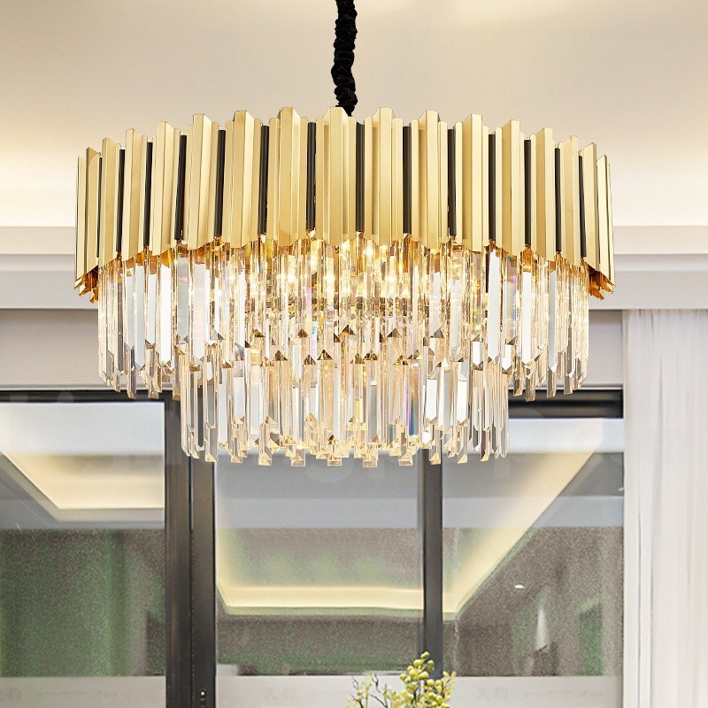 Cette année, hall d'exposition de lustre suspendu rond en cristal K9 doré postmoderne de luxe