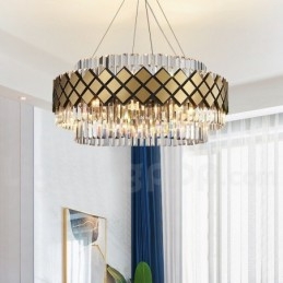 Lustre suspendu rond en cristal K9 doré et noir de luxe, design moderne, idéal pour une salle d'exposition
