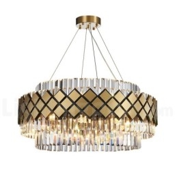 Lustre suspendu rond en cristal K9 doré et noir de luxe, design moderne, idéal pour une salle d'exposition