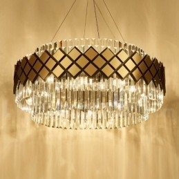 Lustre suspendu rond en cristal K9 doré et noir de luxe, design moderne, idéal pour une salle d'exposition