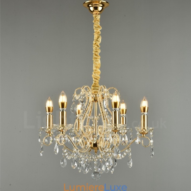 Lustre suspendu en cristal de style américain à 6 lumières, couleur or et argent, magasin de lumière