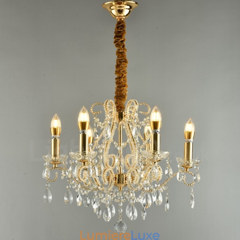 Lustre suspendu en cristal de style américain à 6 lumières, couleur or et argent, magasin de lumière
