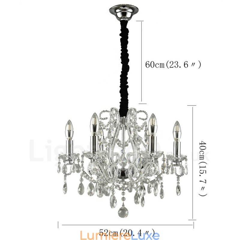 Lustre suspendu en cristal de style américain à 6 lumières, couleur or et argent, magasin de lumière