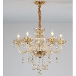 Lustre bougie en cristal couleur champagne à 6 lumières
