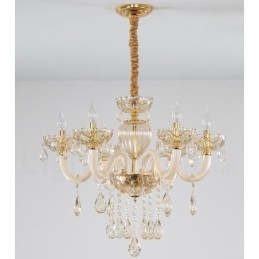 Lustre bougie en cristal couleur champagne à 6 lumières