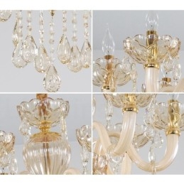 Lustre bougie en cristal couleur champagne à 6 lumières