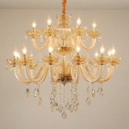 Lustre élégant en cristal à 18 (12+6) lumières couleur champagne