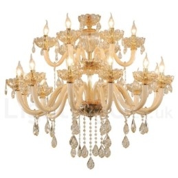 Lustre élégant en cristal à 18 (12+6) lumières couleur champagne