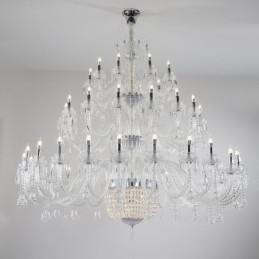 Lustre bougie en cristal luxueux et élégant à 50 lumières, transparent, pour salle d'exposition