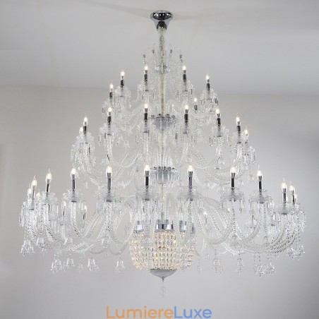 Lustre bougie en cristal luxueux et élégant à 50 lumières, transparent, pour salle d'exposition Lustre bougie en cristal luxueux et élégant à 50 lumières, transparent, pour salle d'exposition