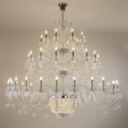 Lustre bougie en cristal luxueux et élégant à 50 lumières, transparent, pour salle d'exposition